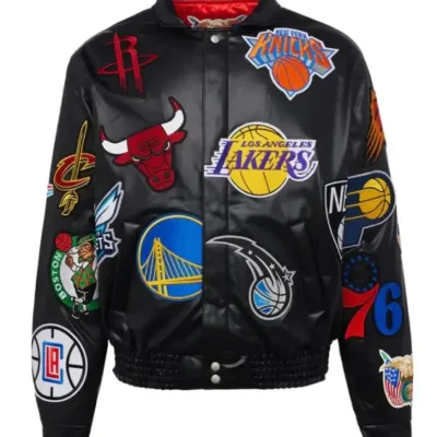 NBA Teams Collage Unisex Bomber Leather Black Jacket