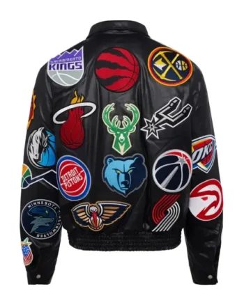 NBA Teams Collage Unisex Bomber Leather Black Jacket Back