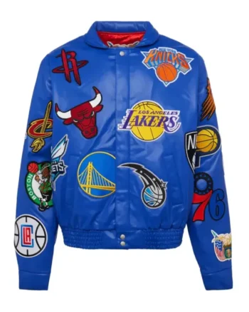 NBA Teams Collage Unisex Bomber Leather Blue Jacket