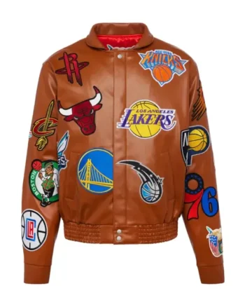 NBA Teams Collage Unisex Bomber Leather Brown Jacket