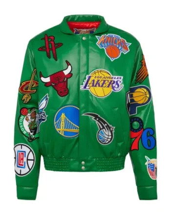 NBA Teams Collage Unisex Bomber Leather Green Jacket