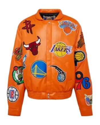 NBA Teams Collage Unisex Bomber Leather Orange Jacket