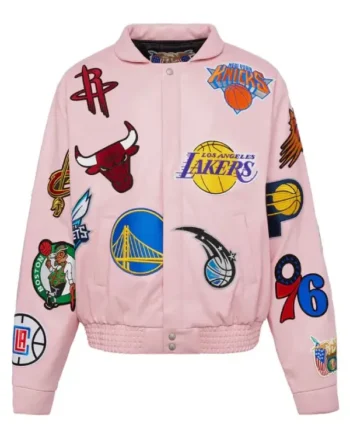 NBA Teams Collage Unisex Bomber Leather Pink Jacket