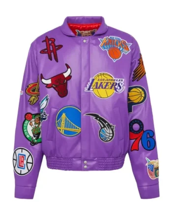 NBA Teams Collage Unisex Bomber Leather Purple Jacket