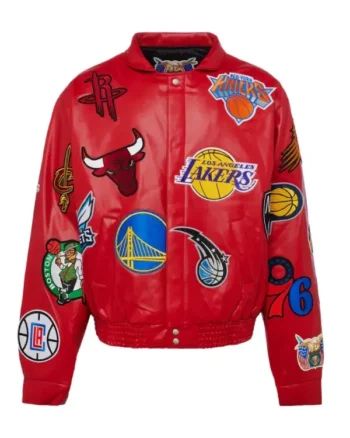 NBA Teams Collage Unisex Bomber Leather Red Jacket