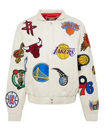 NBA Teams Collage Unisex Bomber Leather White  Jacket