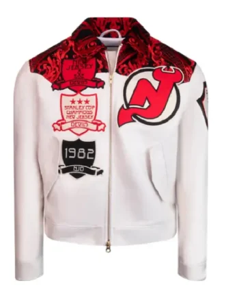NHL 2025 New Jersey Devils White Suede Jacket