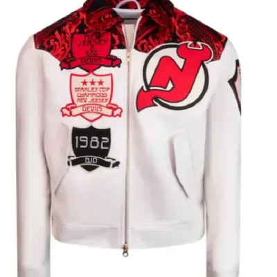 NHL 2025 New Jersey Devils White Suede Jacket