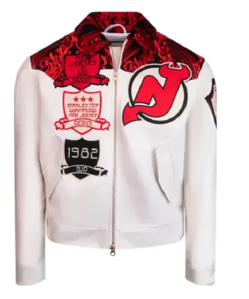 NHL 2025 New Jersey Devils White Suede Jacket