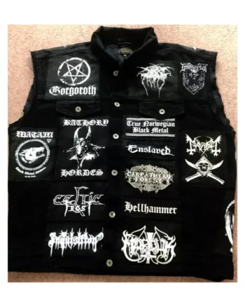 Order Black Metal Battle Cut-Off Denim Vest Sale