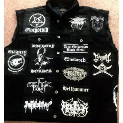 Order Black Metal Battle Cut-Off Denim Vest Sale