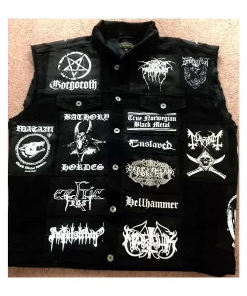 Order Black Metal Battle Cut-Off Denim Vest Sale