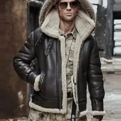 Buy Paul B3 Hooded Parka Shearling Fur Dark Coffee Brown Bomber Jacket Sale