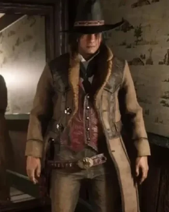 Shop RDR2 Video Game Red Dead Redemption 2 Montana Brown Shearling Long Trench Coat Sale