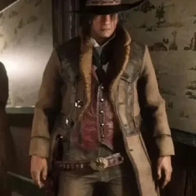 Shop RDR2 Video Game Red Dead Redemption 2 Montana Brown Shearling Long Trench Coat Sale