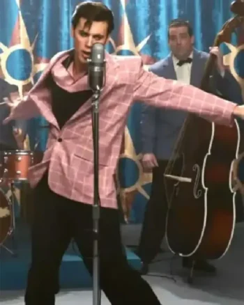 Shop Austin Butler Elvis 2022 Elvis Presley Pink Checked Blazer Jacket Sale