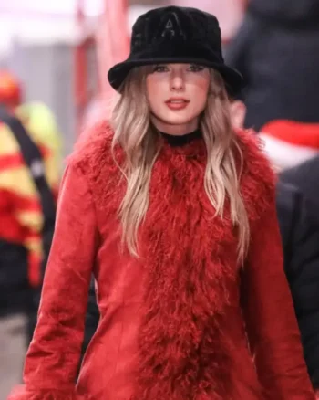 Taylor Swift Chiefs Game Red Fur Coat - Image 2