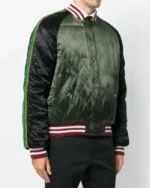 Shop Kendall Roy Succession Season 3 Episode 7 Jeremy Strong UFO Green Quilted Embellished Bomber Jacket For Sale