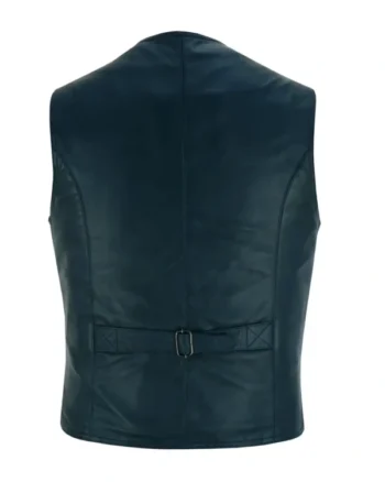 Men’s Vintage Classic Blue Leather Vest - Image 2