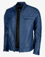 Shop Motorcycle Blue Cafe Racer Leather Jacket For Men’s And Women’s Sale