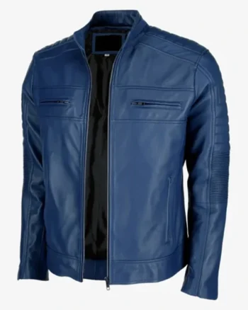Shop Motorcycle Blue Cafe Racer Leather Jacket For Men’s And Women’s Sale