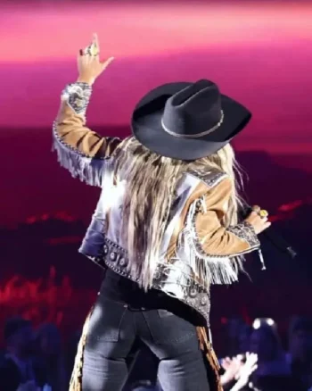 Shop People’s Choice Awards 2024 Lainey Wilson Brown Fringe Leather Jacket Sale