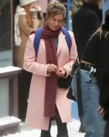 Shop Renée Zellweger Movie Bridget Jones Mad About The Boy 2025 Bridget Jones Pink Wool Coat Sale