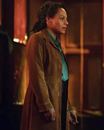 Shop Rosalind Eleazar TV Series Missing You 2025 Kat Donovan Brown Suede Leather Coat Sale