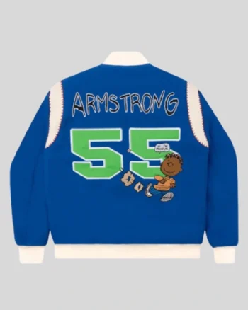 Shop Tier Franklin Armstrong Blue Varsity Bomber Jacket For Sale