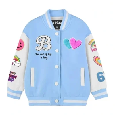 Stegaro Unicorn Blue And White Wool Varsity Jacket