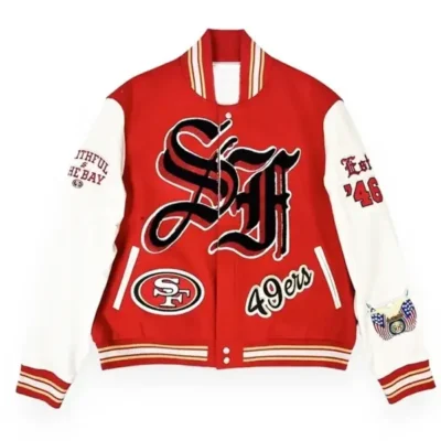Summers San Francisco 49ers Red And Off White Varsity Jacket