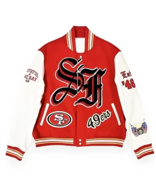 Summers San Francisco 49ers Red And Off White Varsity Jacket