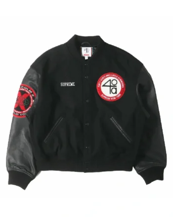 Supreme 40 Acres Malcolm X Sleeve Leather Varsity Jacket