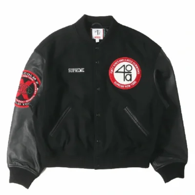 Supreme 40 Acres Malcolm X Sleeve Leather Varsity Jacket