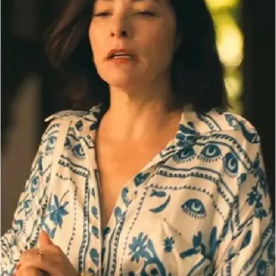 The White Lotus Parker Posey Printed Mini Shirt Dress