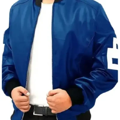 8 Ball Blue Leather Bomber Jacket