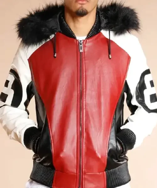 8 Ball Logo Fur Hooded Parka Leather Jacket