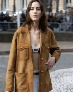 Alexa Chung Paris Fashion Week 2023 Brown Suede Jacket