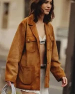 Alexa Chung Paris Fashion Week 2023 Brown Suede Jacket for sale