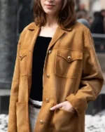 Alexa Chung Paris Fashion Week 2023 Brown Suede Jacket sale