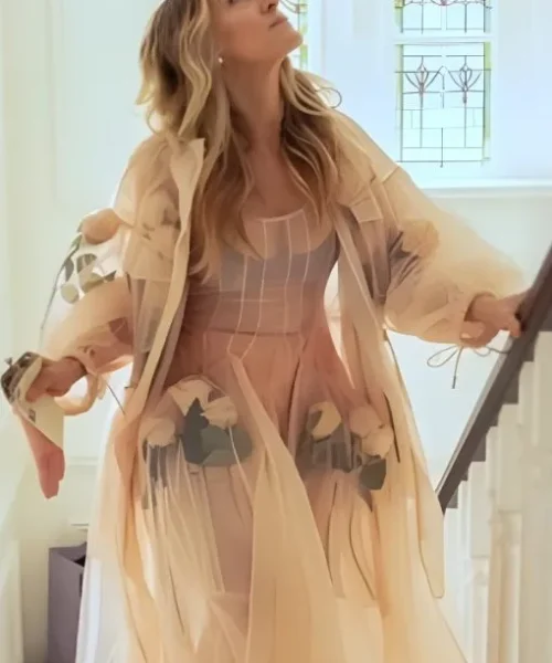 And Just Like That S3 Carrie Bradshaw Floral Applique Mesh Coat