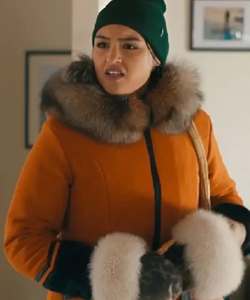 Anna Lambe North of North Fur Collar Orange Coat
