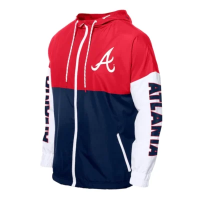 Atlanta Braves Color Block Navy-Red Hoodie Windbreaker