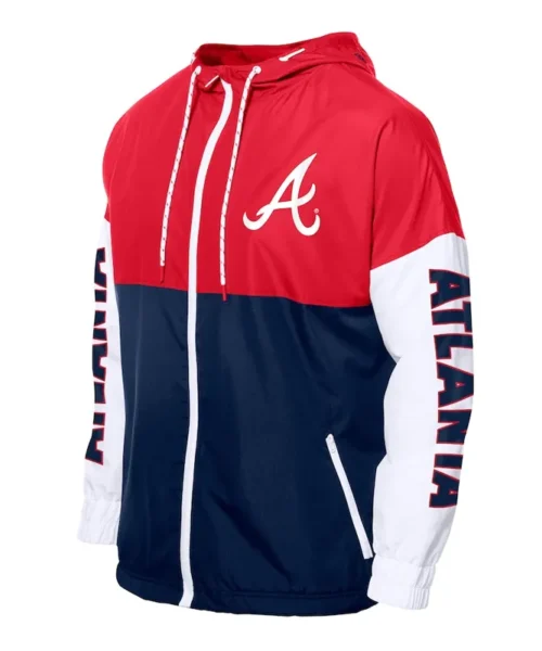 Atlanta Braves Color Block Navy-Red Hoodie Windbreaker