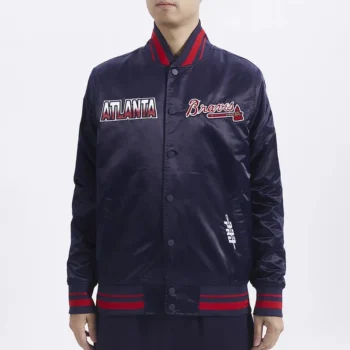 Atlanta Braves Turn It Up M Classic Rib Navy Satin Jacket