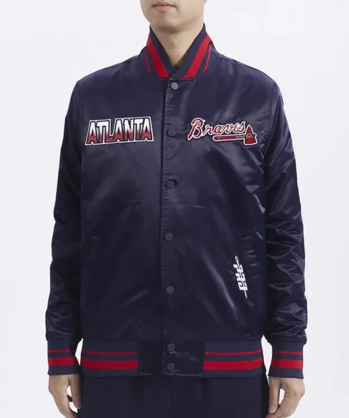 Atlanta Braves Turn It Up M Classic Rib Navy Satin Jacket