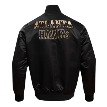 Atlanta Hawks Gold Logo Full-Snap Black Satin Jacket