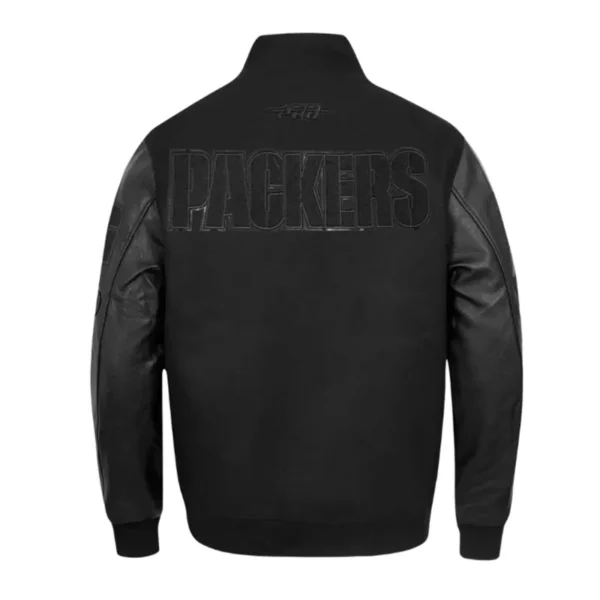 Black Green Bay Packers Triple Varsity Wool-Leather Jacket