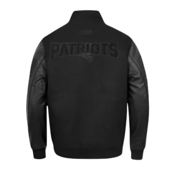 Black New England Patriots Triple Varsity Wool-Leather Jacket