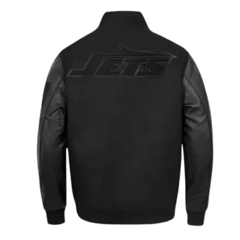 Black New York Jets Triple Varsity Wool-Leather Jacket